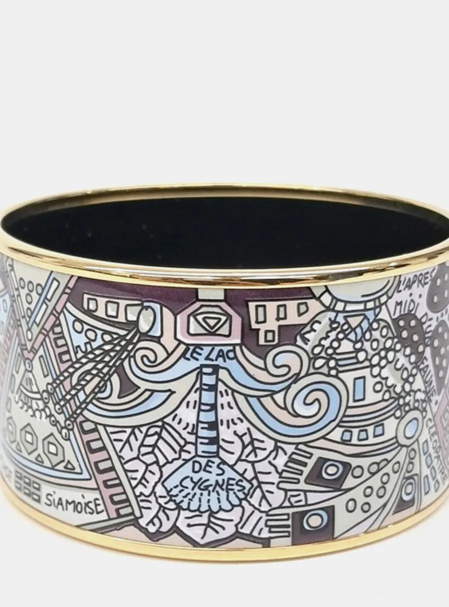 Herm&egrave;s Enamel Printed Extra Wide Bangle Bracelet