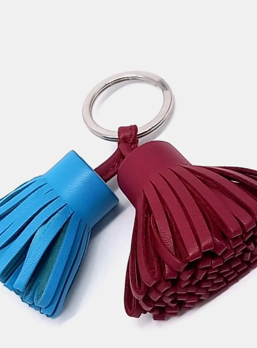Herm&egrave;s Carmen Duo Blue/Burgundy Leather Tassel Keyring
