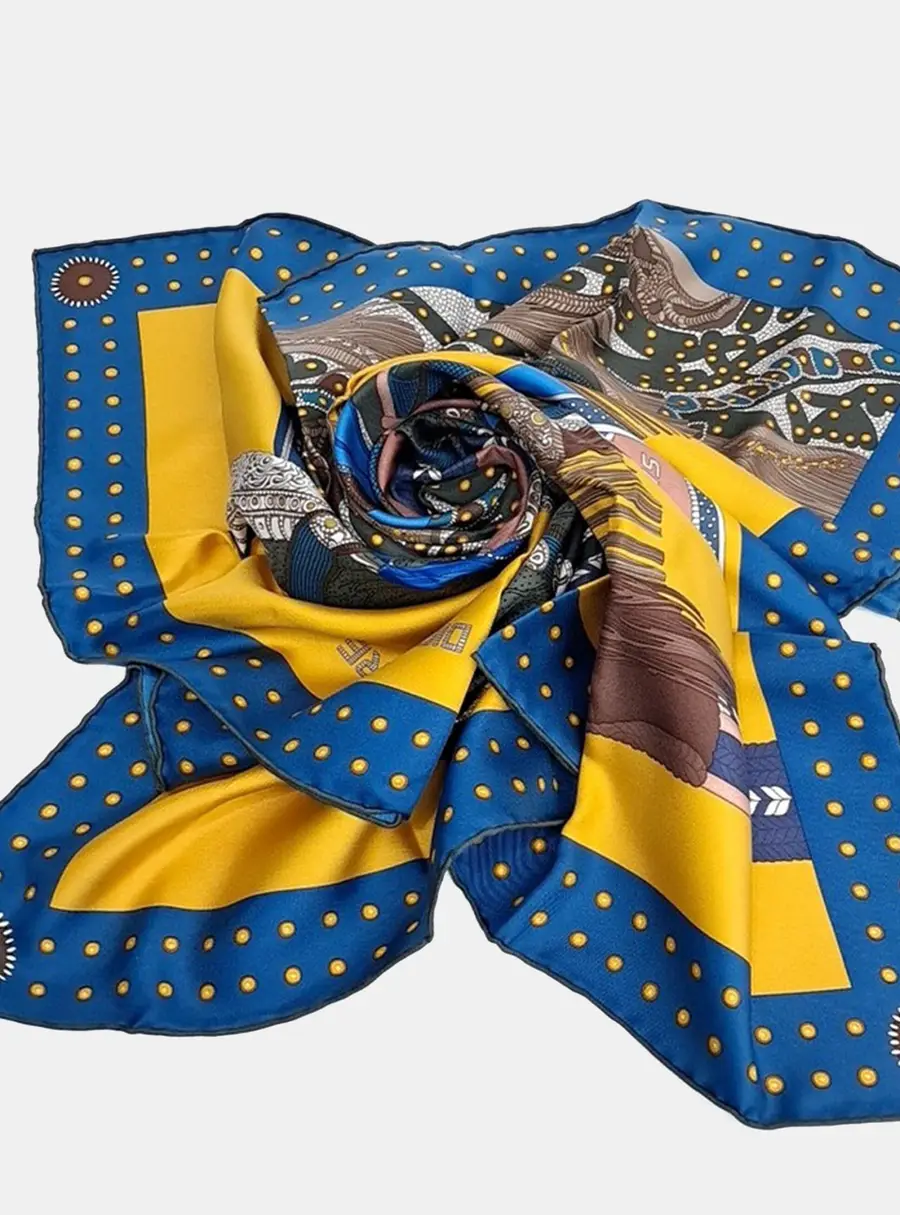 Hermes Blue/Multicolor/Yellow Silk Scarf