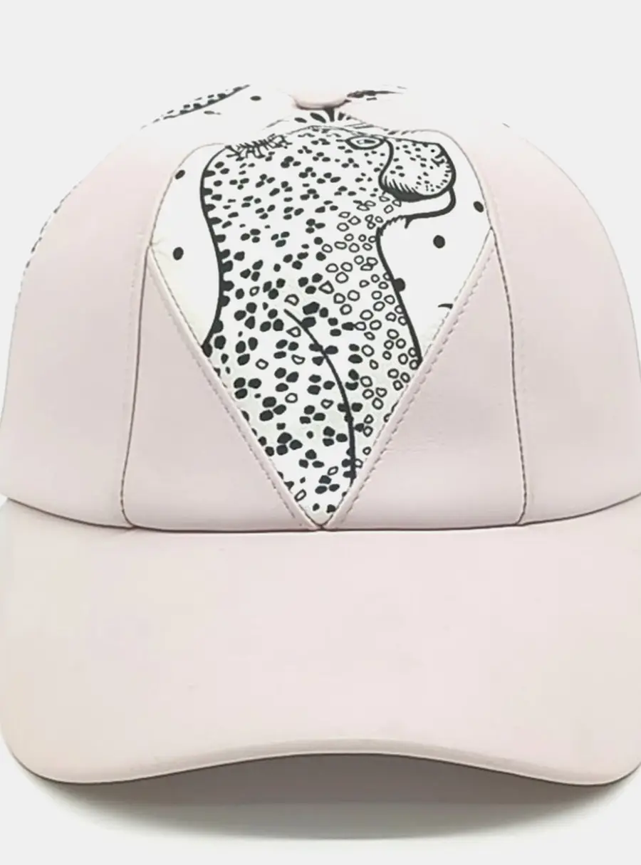 Hermes Light Pink/White Lambskin Leather Silk Cap