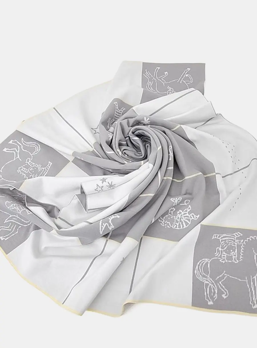 Hermes Cabriolet Plaid Grey/White Cotton