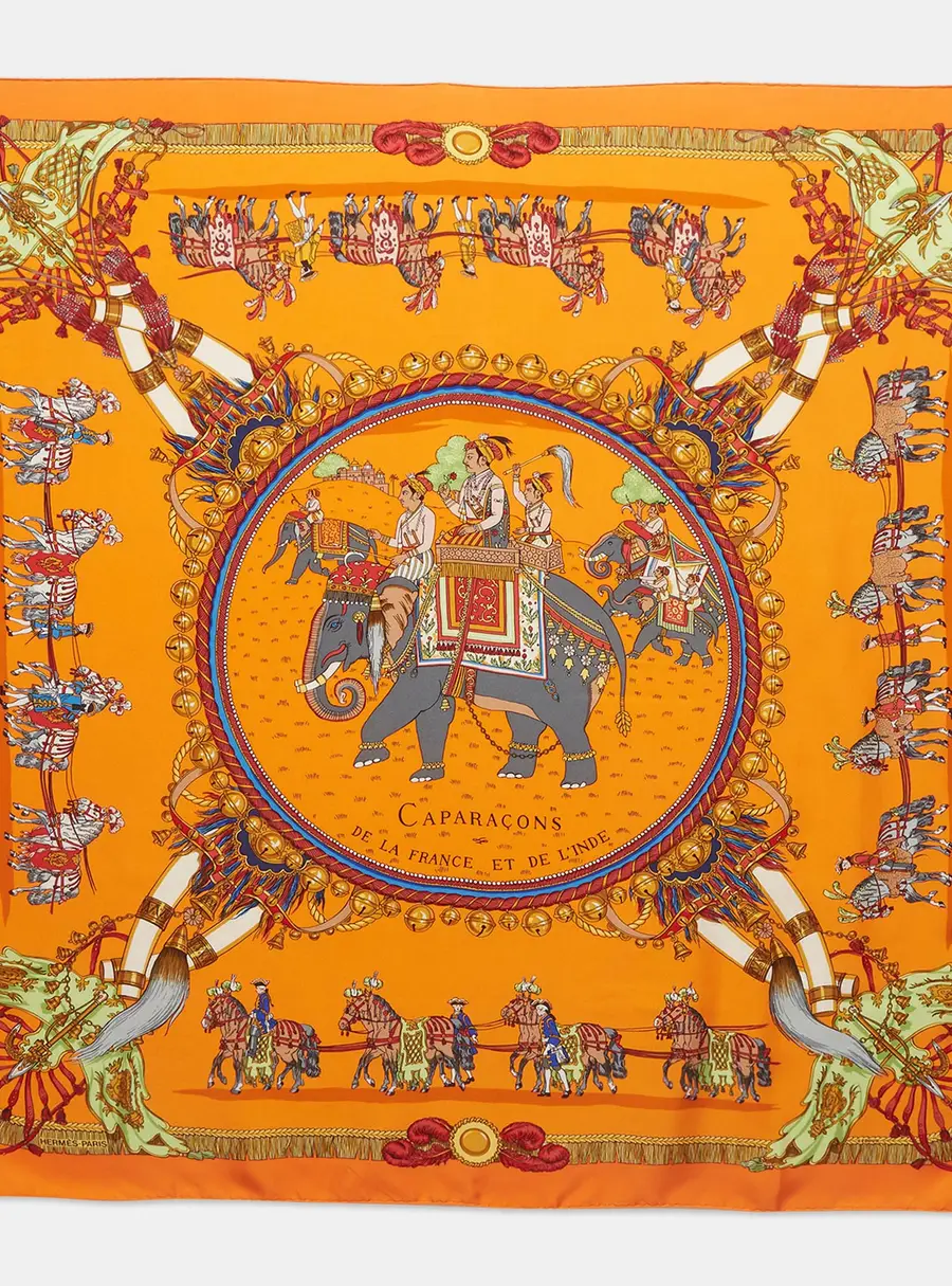 Hermès Orange Caparaçons de la France et de L'Inde Silk Carré Scarf