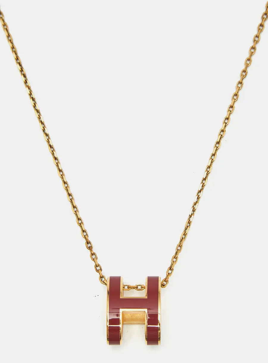Herm&egrave;s Pop H Enamel Gold Tone Pendant Necklace