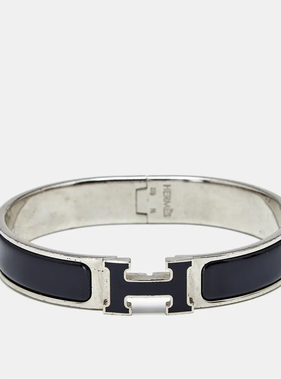 Hermès Clic H Black Enamel Plladium Plated Bracelet