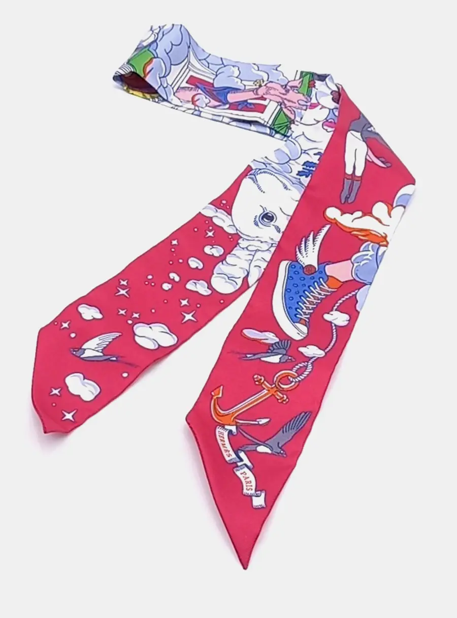 Herm&egrave;s Twilly Pink/Multicolor Silk Scarf