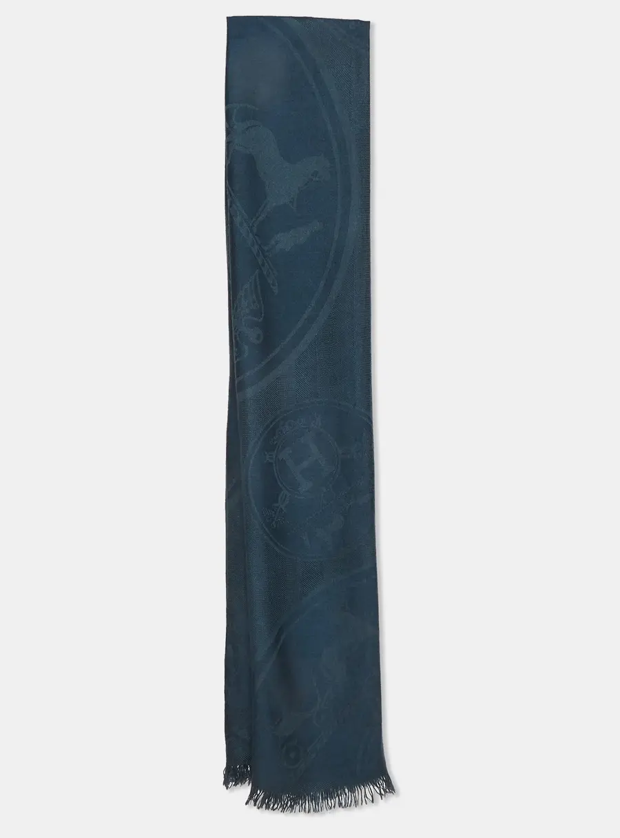 Hermes Navy Blue Cashmere and Silk Blend New Libris Stole