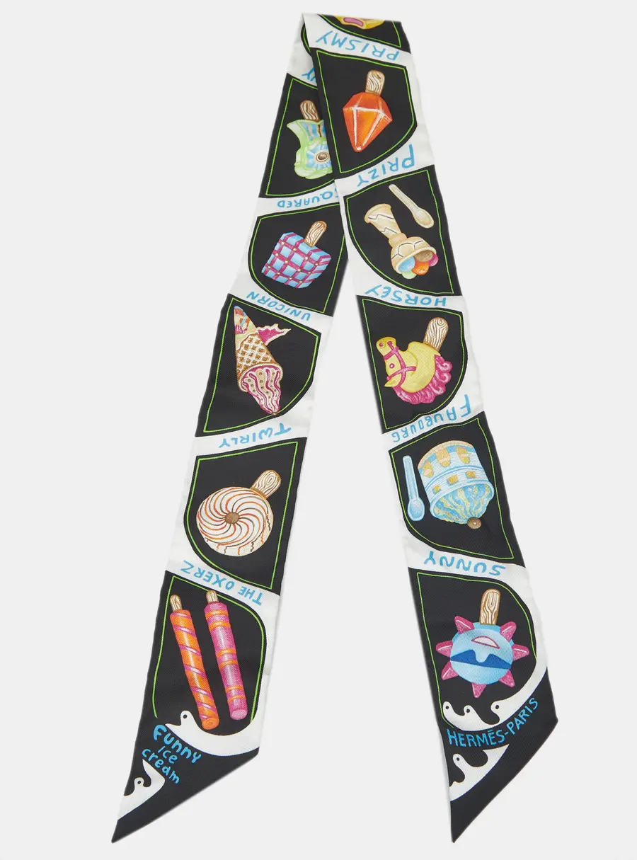 Herm&egrave;s Multicolor Silk Funny Ice Cream Twilly