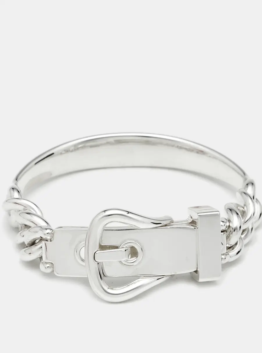 Herm&egrave;s Boucl&eacute; Sellier Inflexible Sterling Silver Bracelet 14