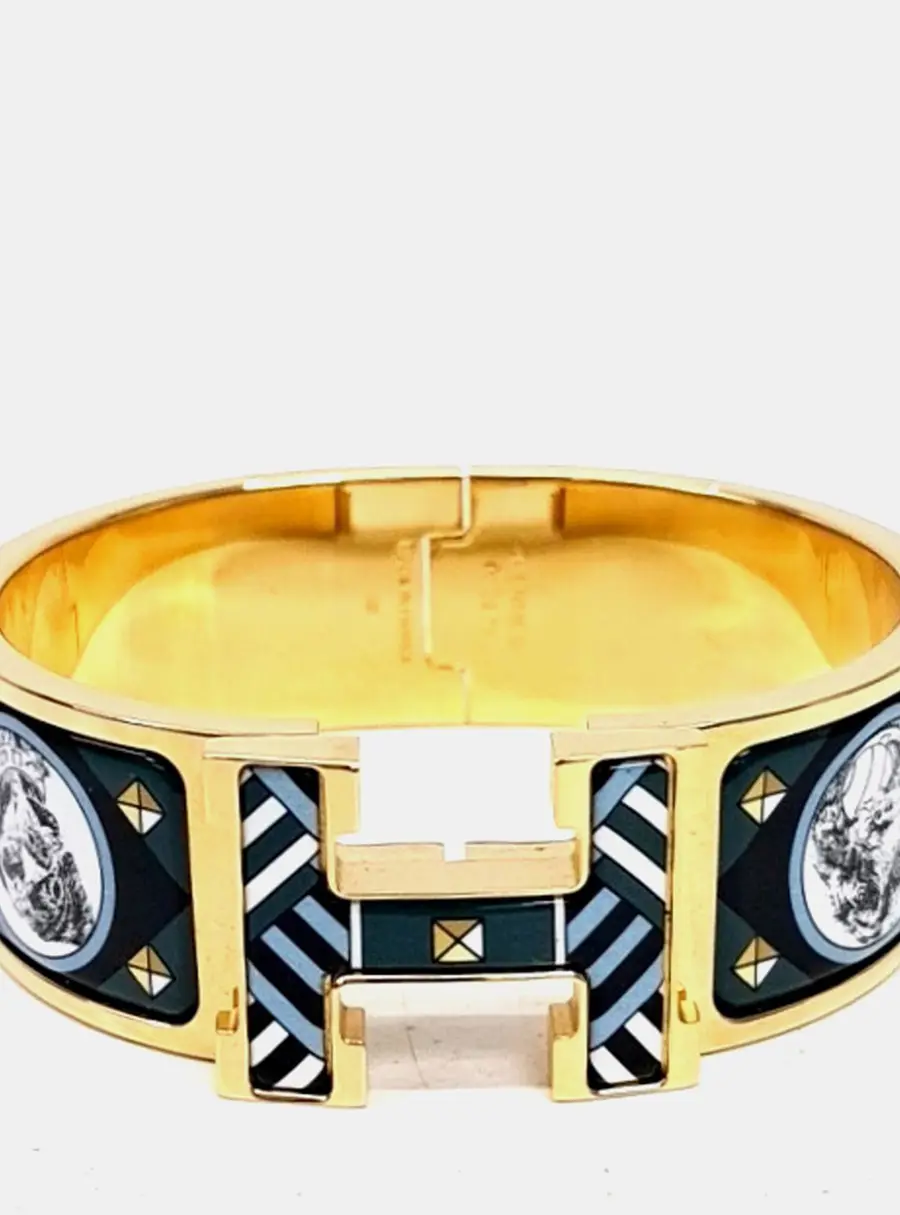 Hermès Gold/Green Clic Clac H Bracelet