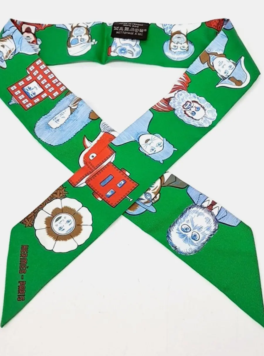 Hermès Twilly Green/Multicolor Silk Scarf
