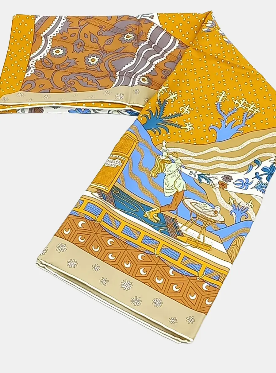 Hermes Le Premier Chant Yellow/Multicolor Silk Scarf