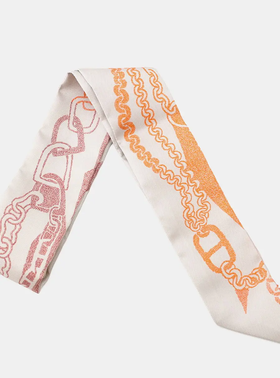 Hermes Twilly Boucle Boucles Et Maillons Greige / Brique / Orange Silk100%