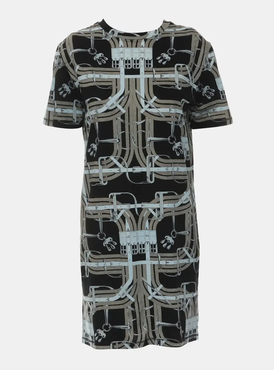 Hermes Grey Cotton Printed Dress S