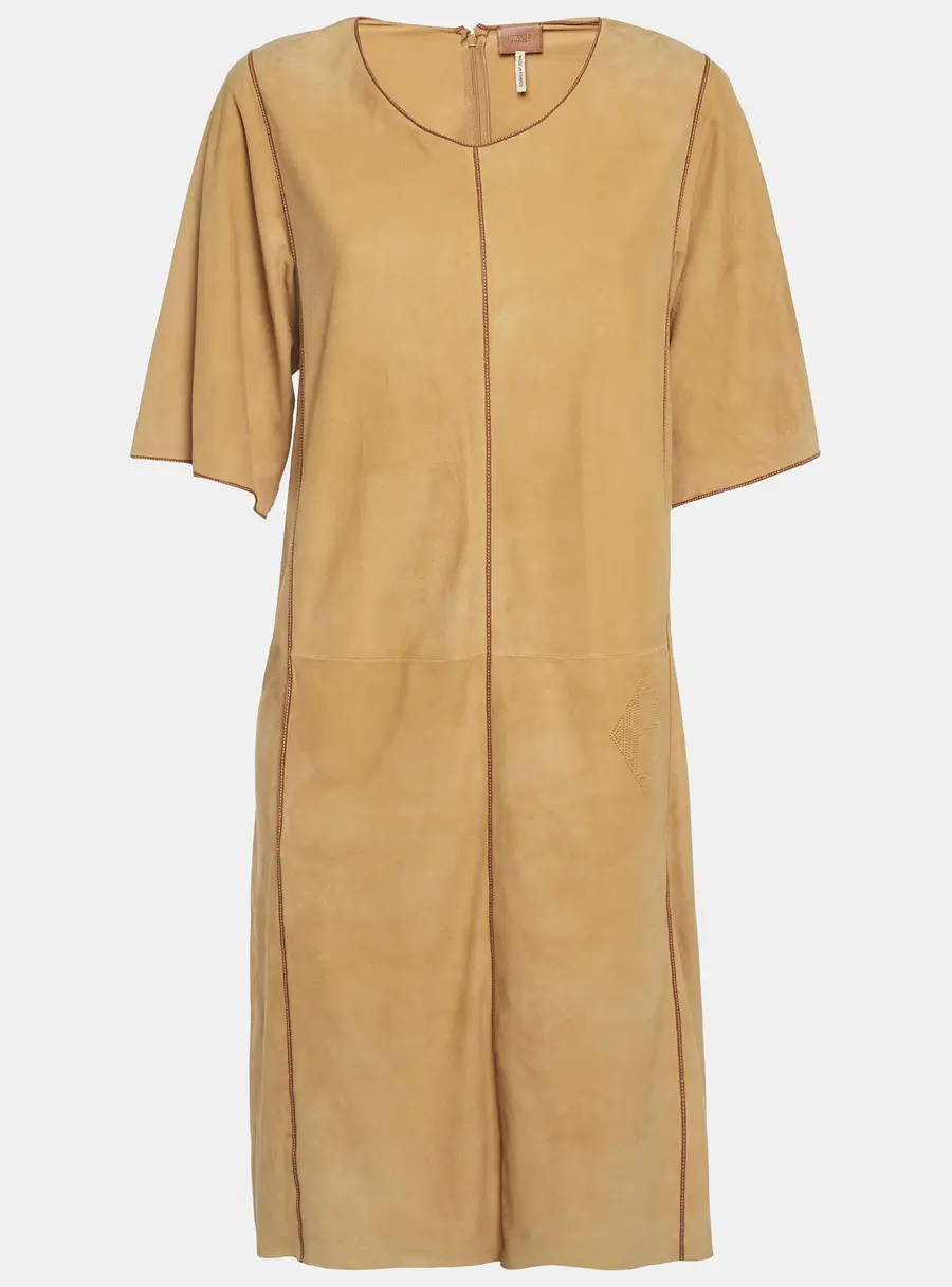 Hermes Yellow Suede Leather Trim Short Dress M