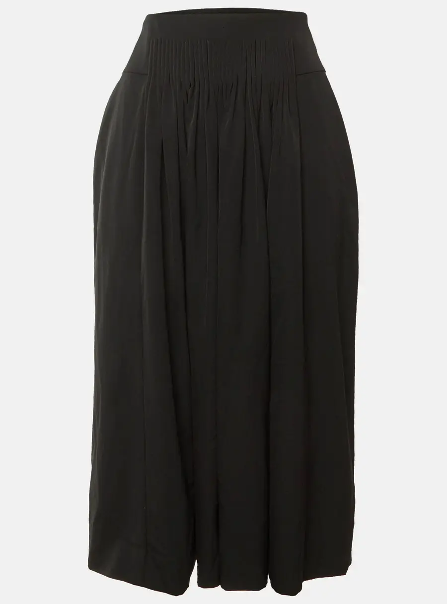 Herm&egrave;s Black Wool Pleated Detail Midi Skirt L