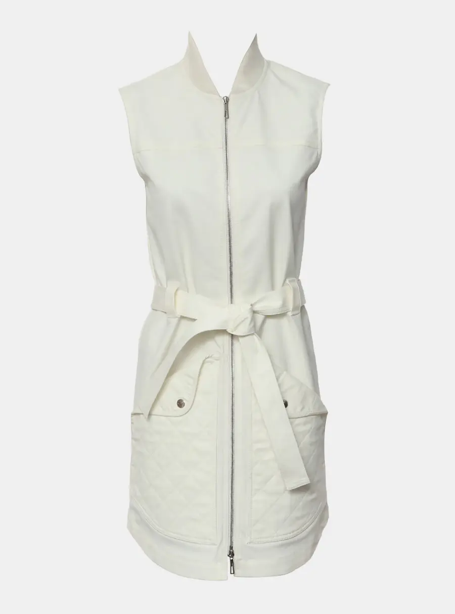 Hermes Cotton Blanc Nature Equestre Dire Zip-Up Sleeveless Dress FR 34