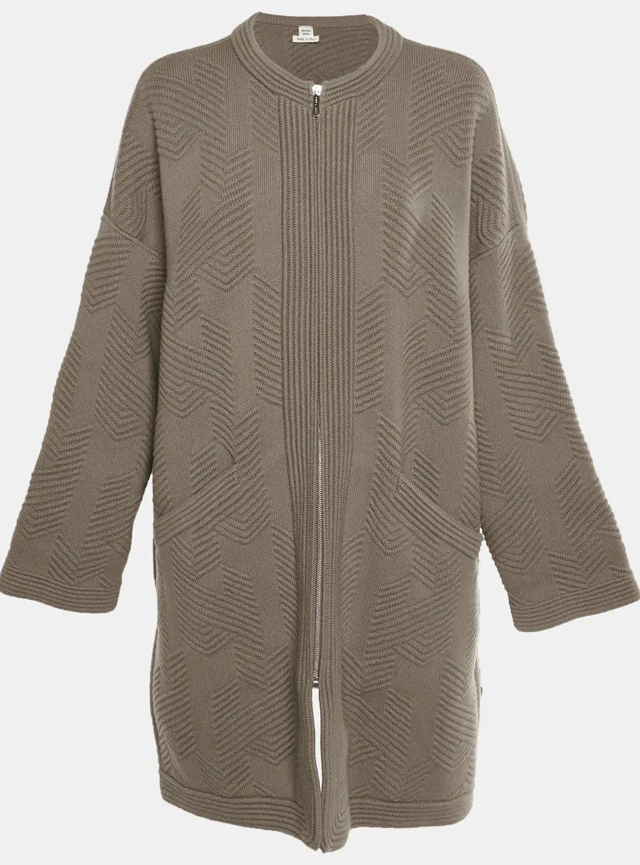 Herm&egrave;s Brown H - Pattern Virgin Wool Poncho M