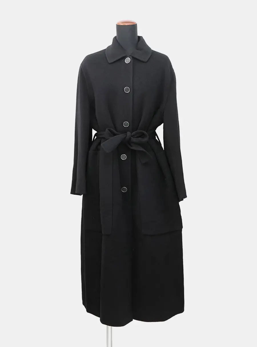 Hermes Double-Faced Wrap Coat Size 34 Black Cashmere100%