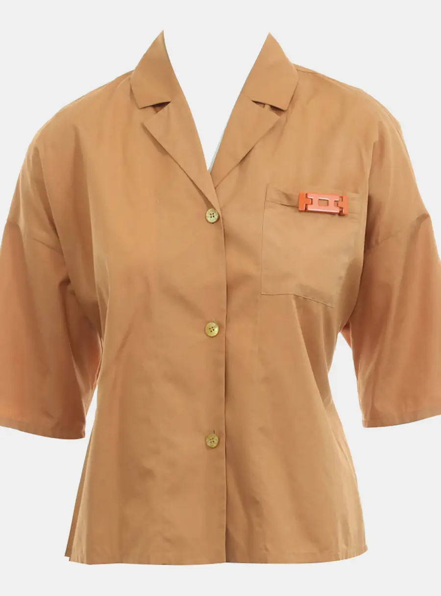 Hermes Belted Oversize Shirt With Embellished Pockets FR 36