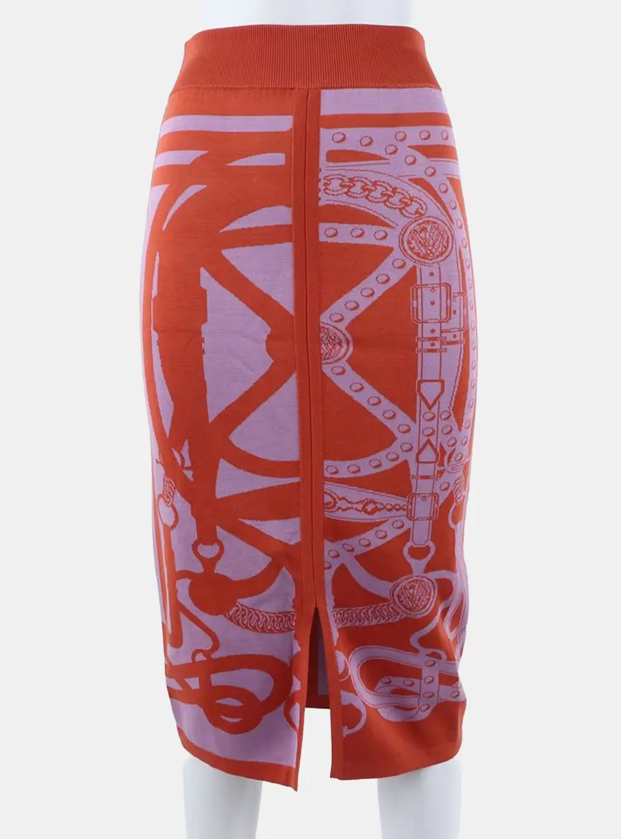 Hermès silk orange/purple banding skirt 34