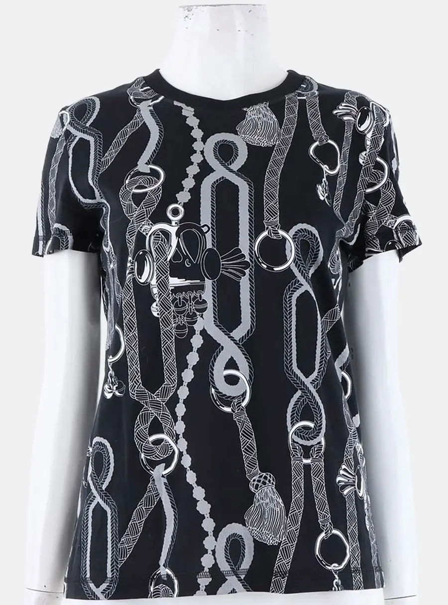 Hermès Black, White Short Sleeves Top Size XS