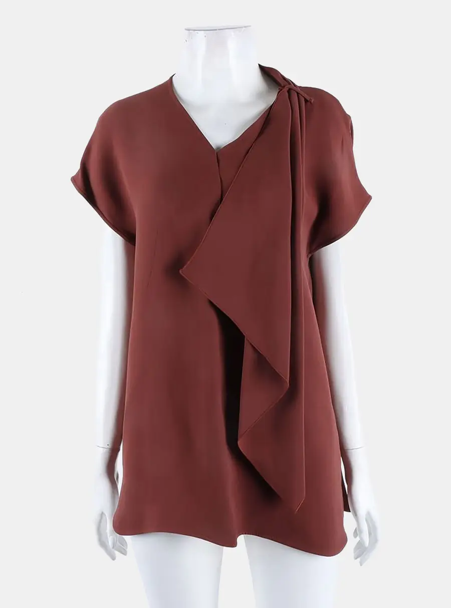 Herm&egrave;s Brown Silk Short Sleeved Blouse Size M