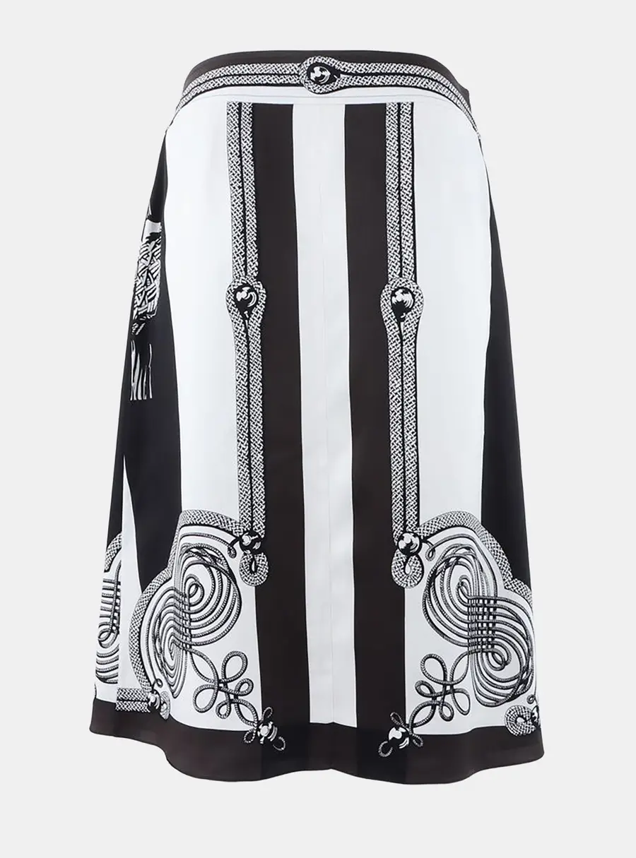 Herm&egrave;s Black/Brown/Cream Silk Wrap Skirt Size S
