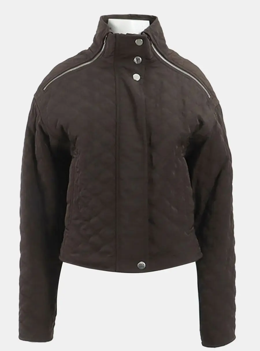 Hermès Brown Cotton Nylon Quilted Zip Up Jumper Size S