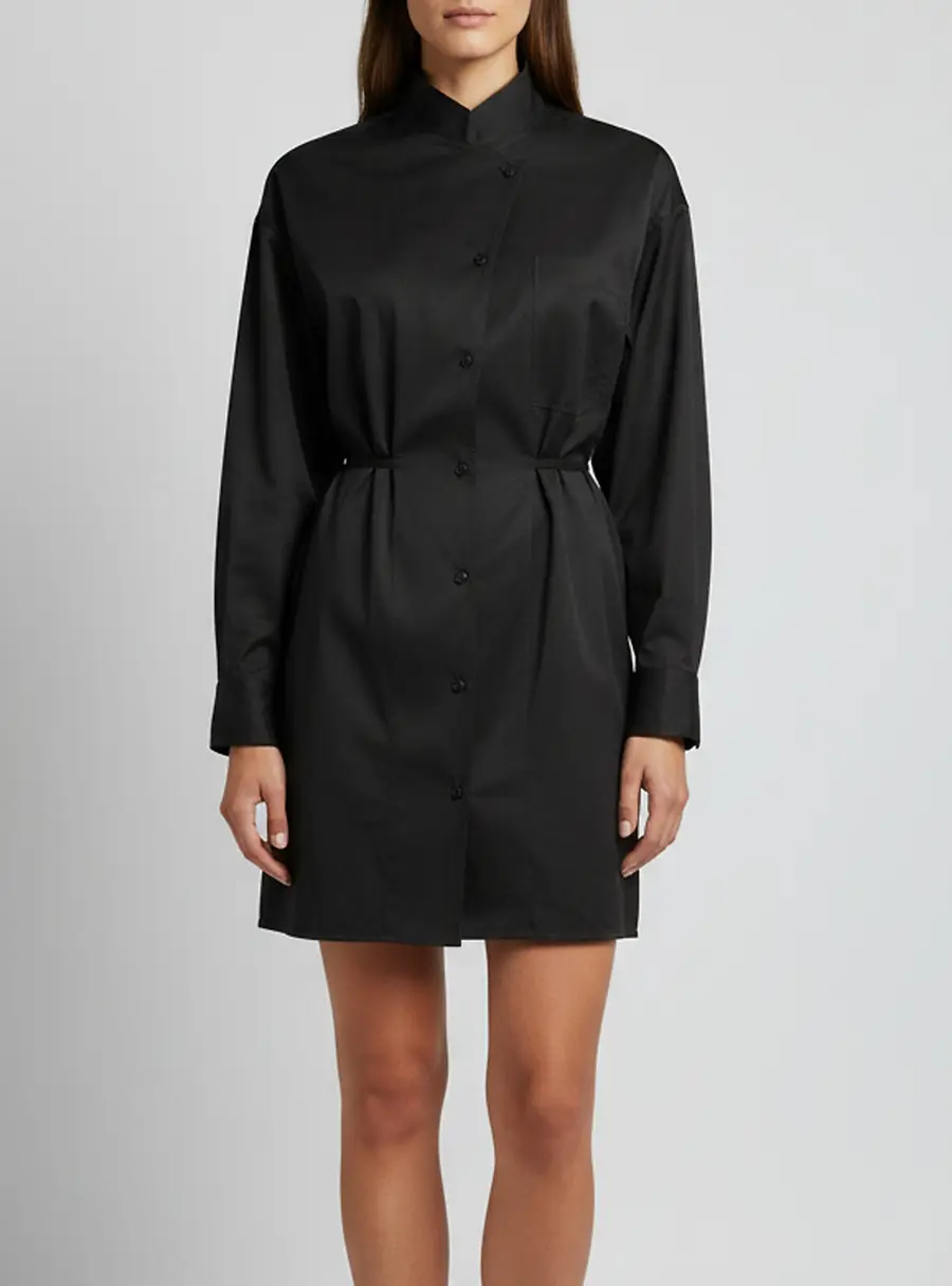 Hermes Dark Grey Cotton Tie Detail Shirt Dress M