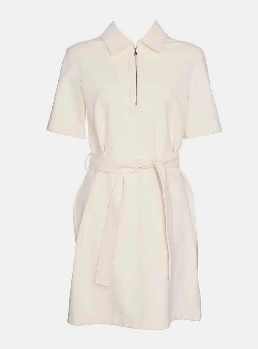 Hermes Cream Collared Mod Belted Dress FR 38