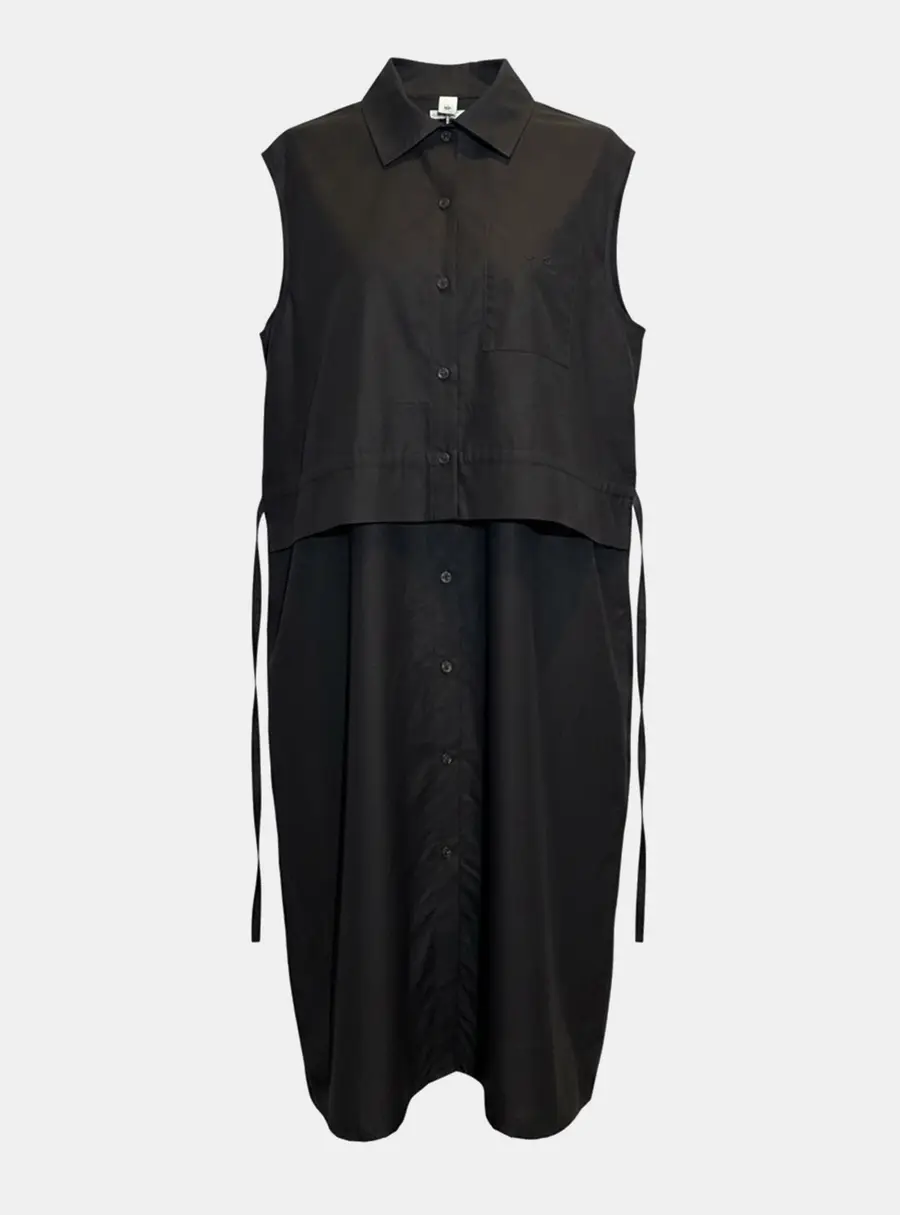 Hermes Robe Inspiration Chemise Black Sleeveless Shirt Dress FR 36