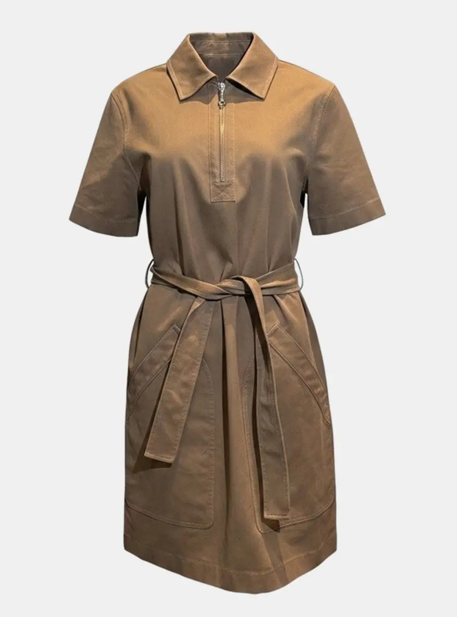 Hermes Brown Collared Belted Dress FR 38