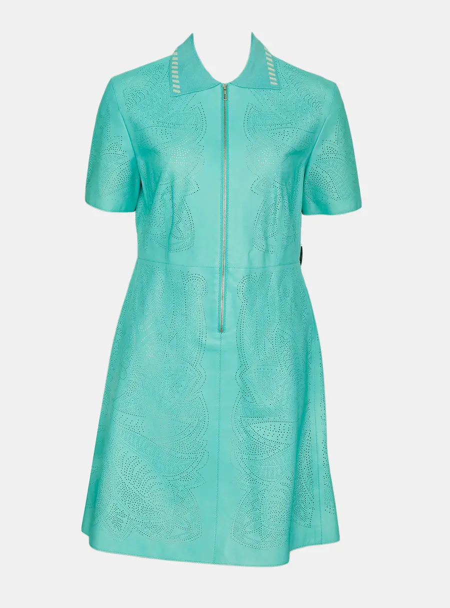 Hermes 2017 Resort Turquoise Leather Dress Size M