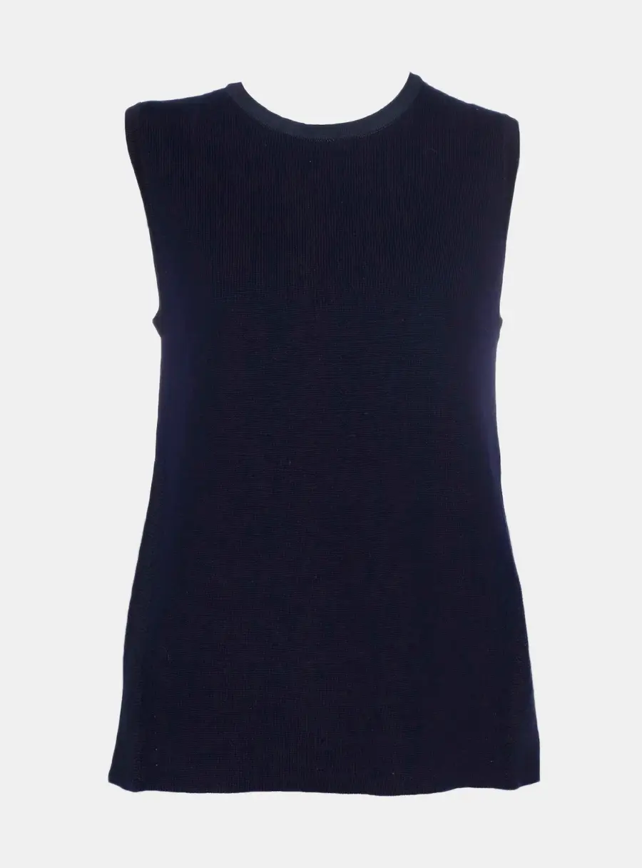 Hermes Dark Blue Cotton Sleeveless Knitted Top Size S