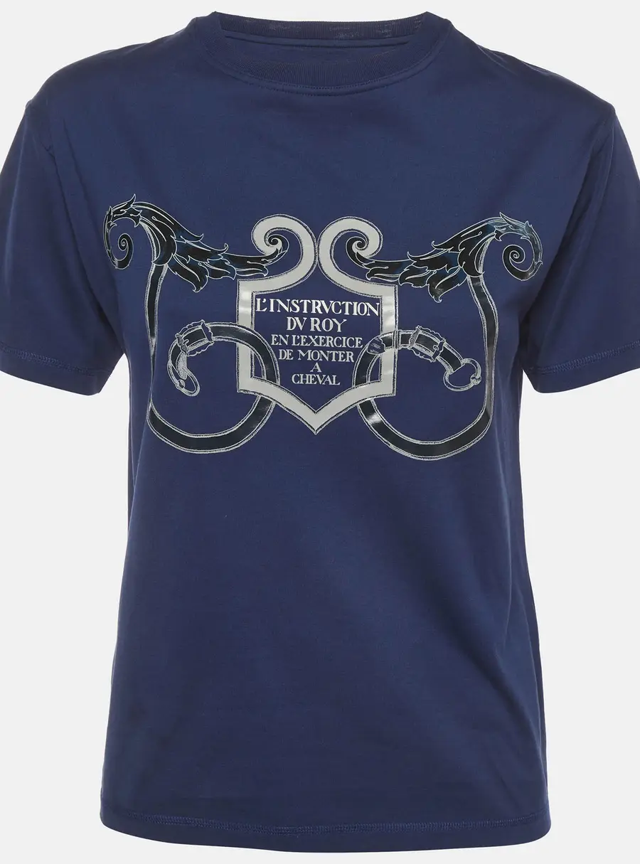 Hermes Navy Blue Printed Jersey Short Sleeve T-Shirt S