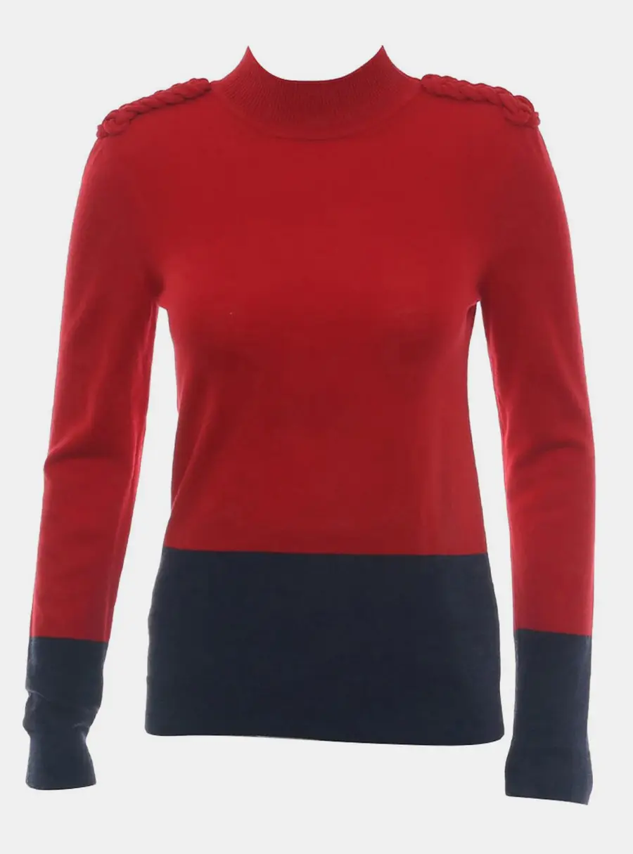 Hermes Two Tone Cashmere Sweater with Braided Knit Shoulder Detail FR 36