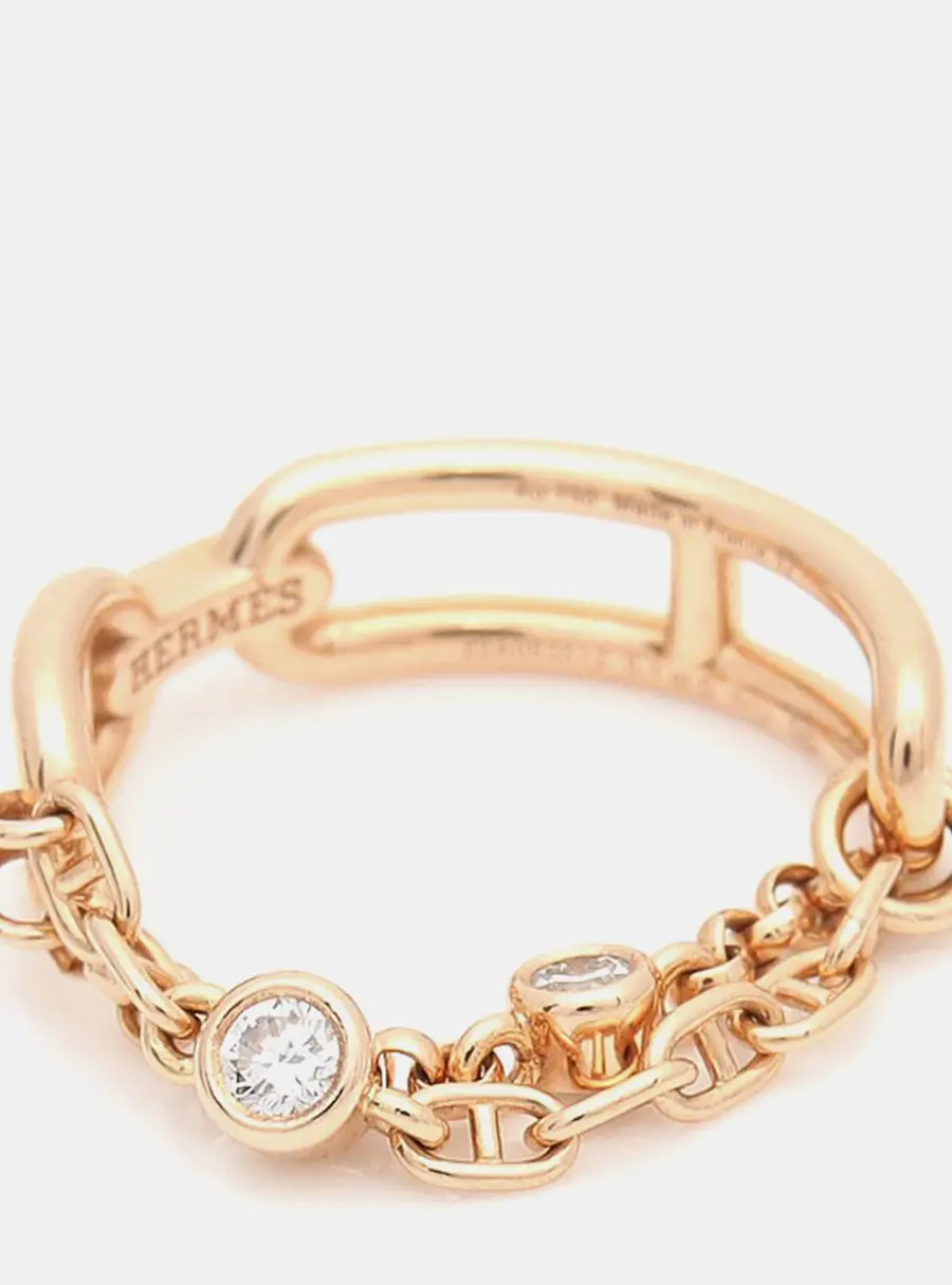 Herm&egrave;s 18k Rose Gold Diamond Chandal Chaos Ring EU 52