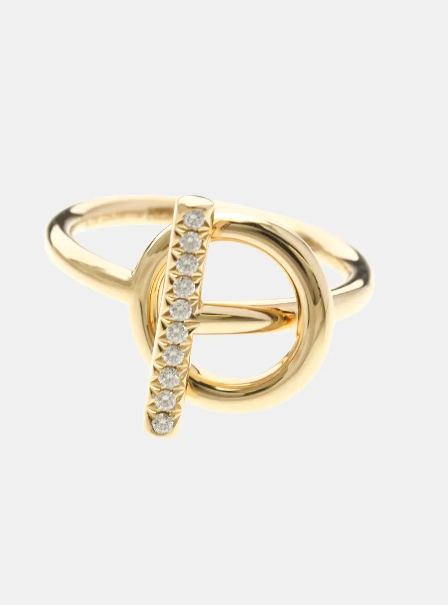 Hermes Echapp Diamond 18K Pink Gold Fashion Diamond Band Ring EU 50