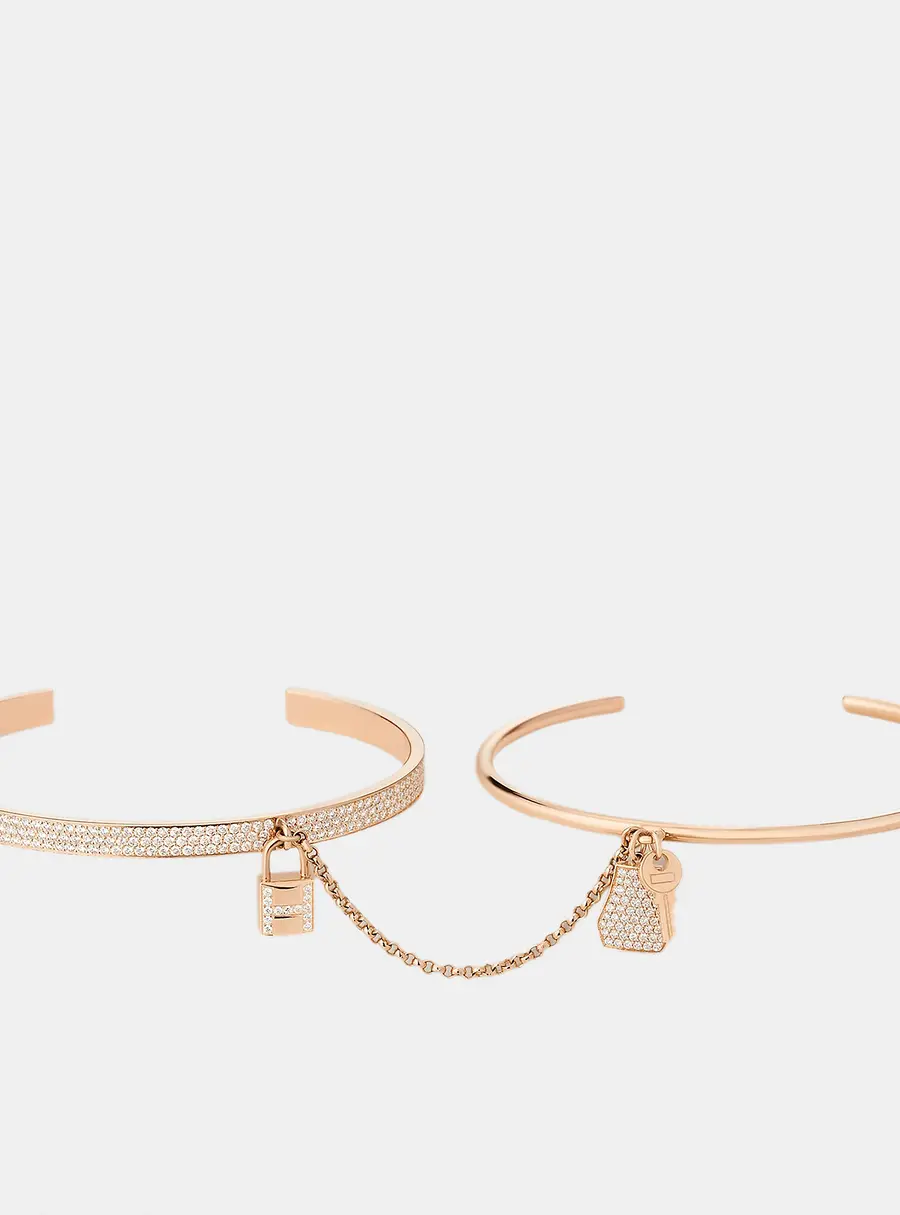 Hermes Kelly Cadenas Diamond 18k Rose Gold Bangle Bracelet SH