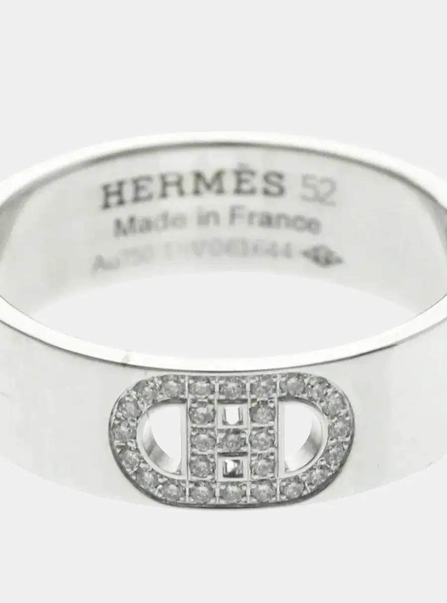 Hermes H D'ancre Diamonds 18K White Gold Diamond Band Ring EU 52