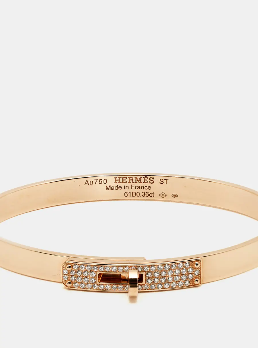 Herm&egrave;s Kelly Diamond 18k Rose Gold Bangle Bracelet ST