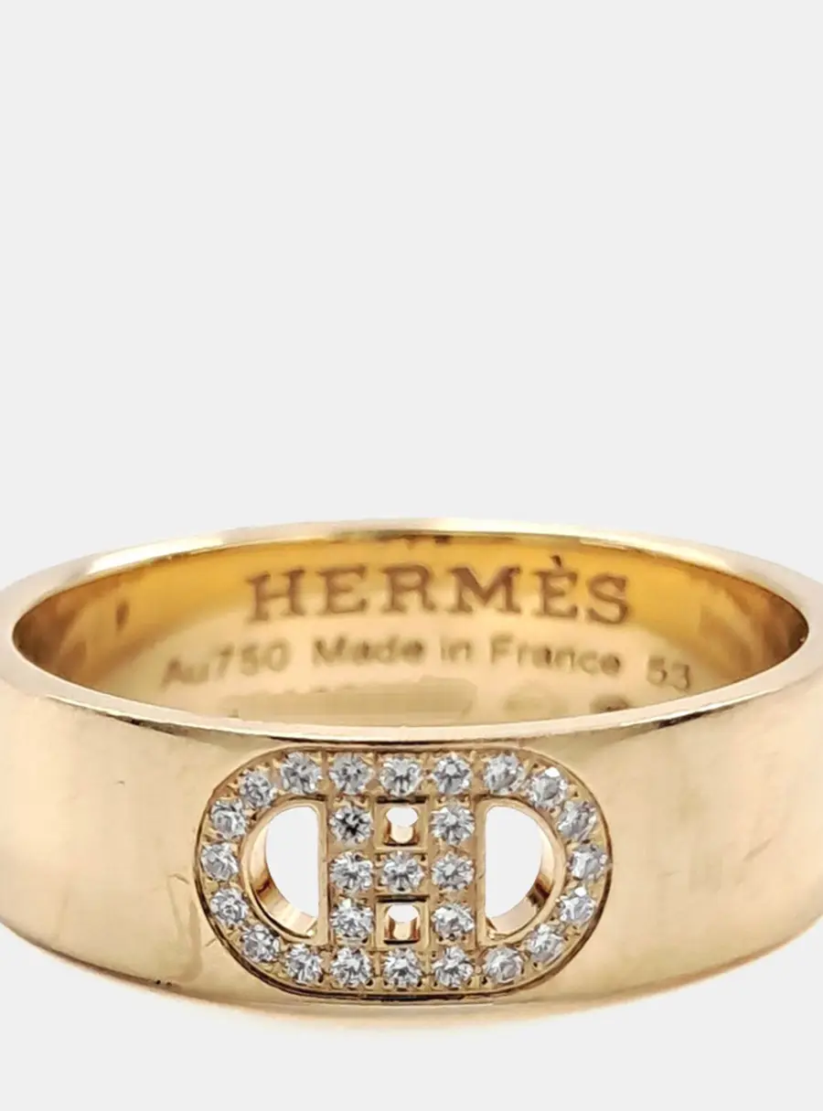 Hermès 18k Rose Gold Diamond d'Ancre Ring EU 53