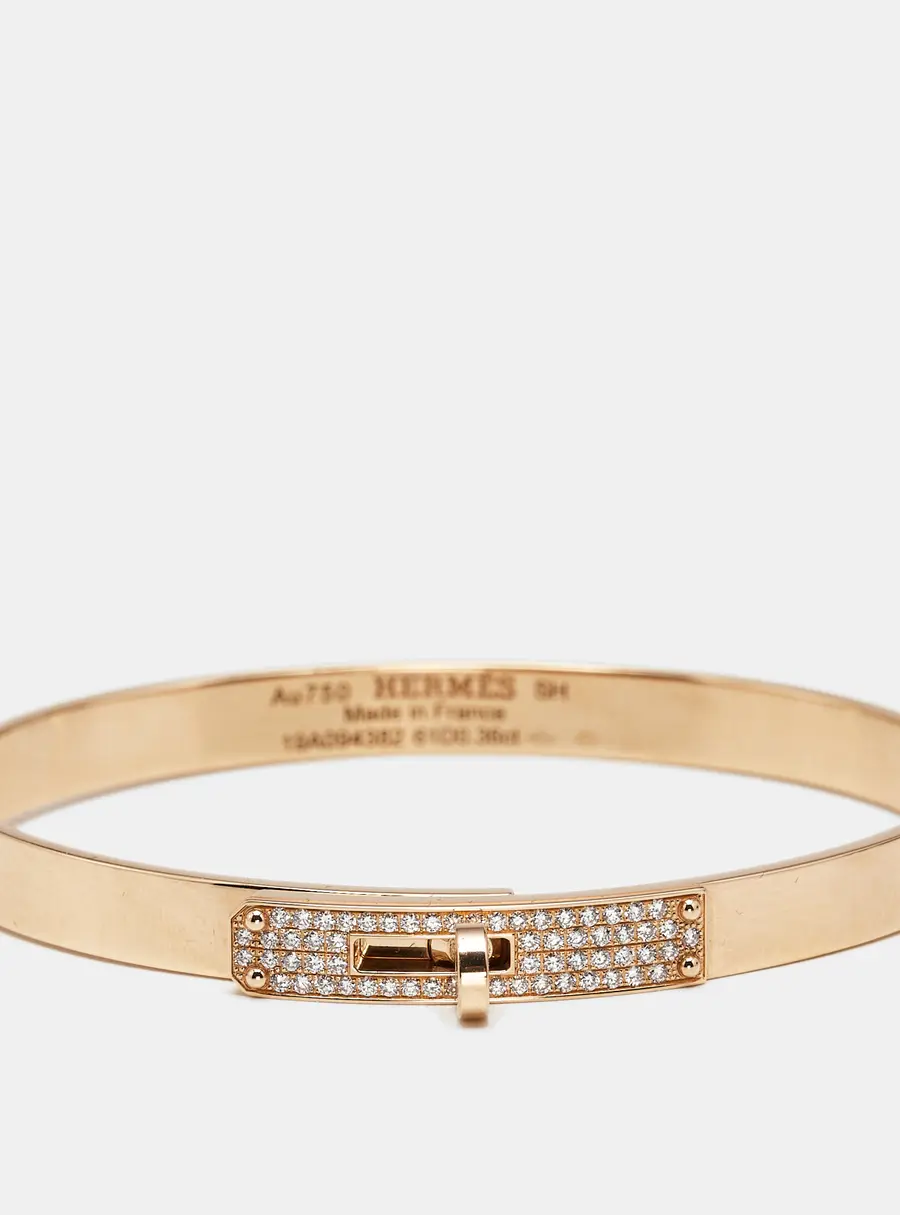 Hermes Kelly Diamond 18k Rose Gold Bangle Bracelet SH