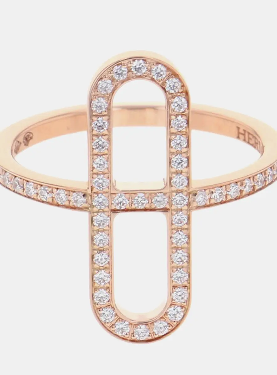 Hermes 18K Pink Gold Ever Chaine D'Ancre Diamond Ring Size Pm