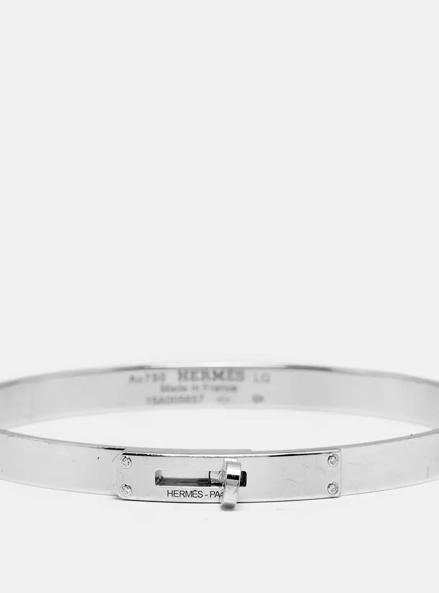 Hermes Kelly Diamonds 18k White Gold Small Model Bracelet LG