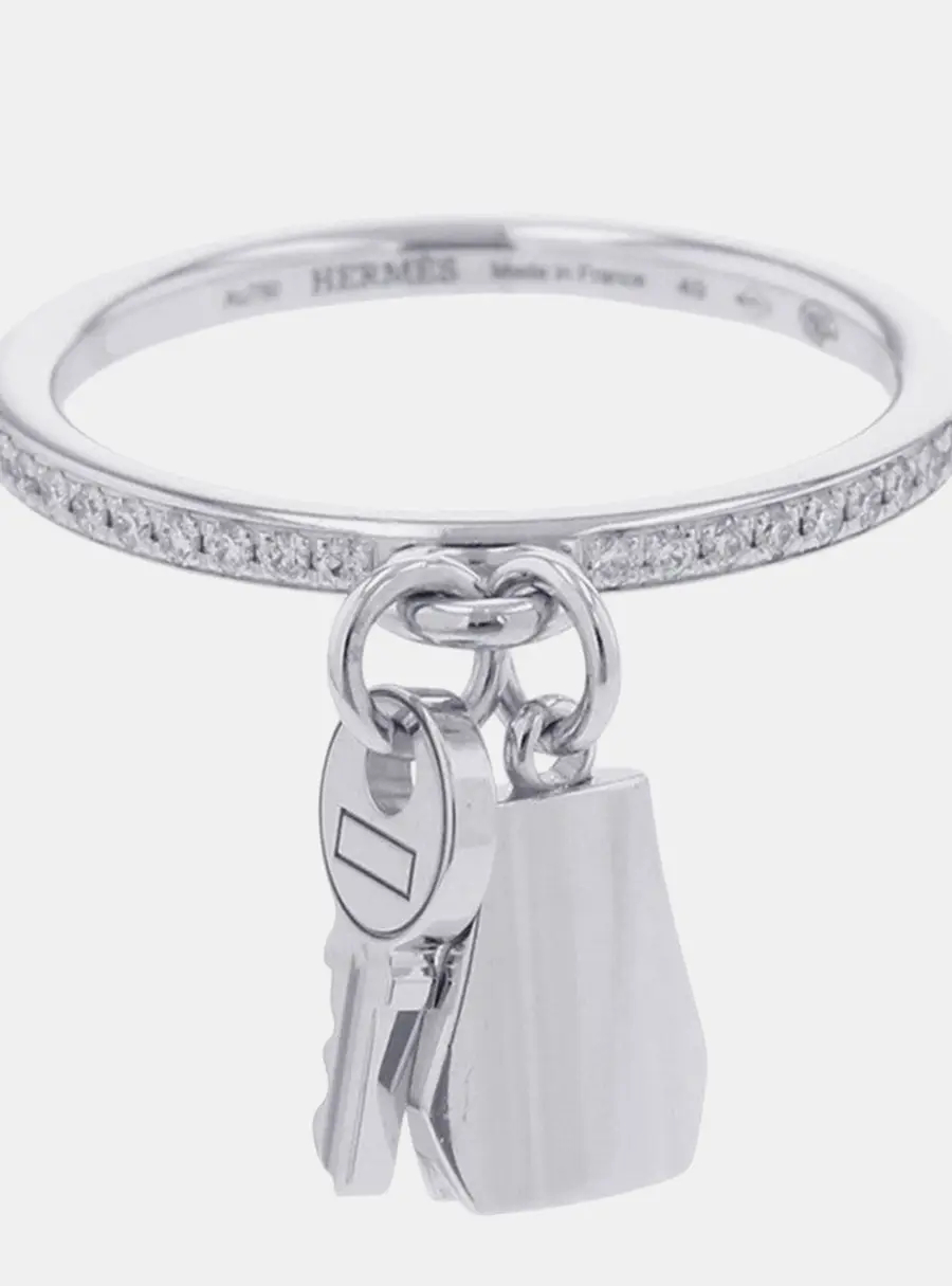 Hermes Kelly Clochette Ring 18K White Gold Size EU 49
