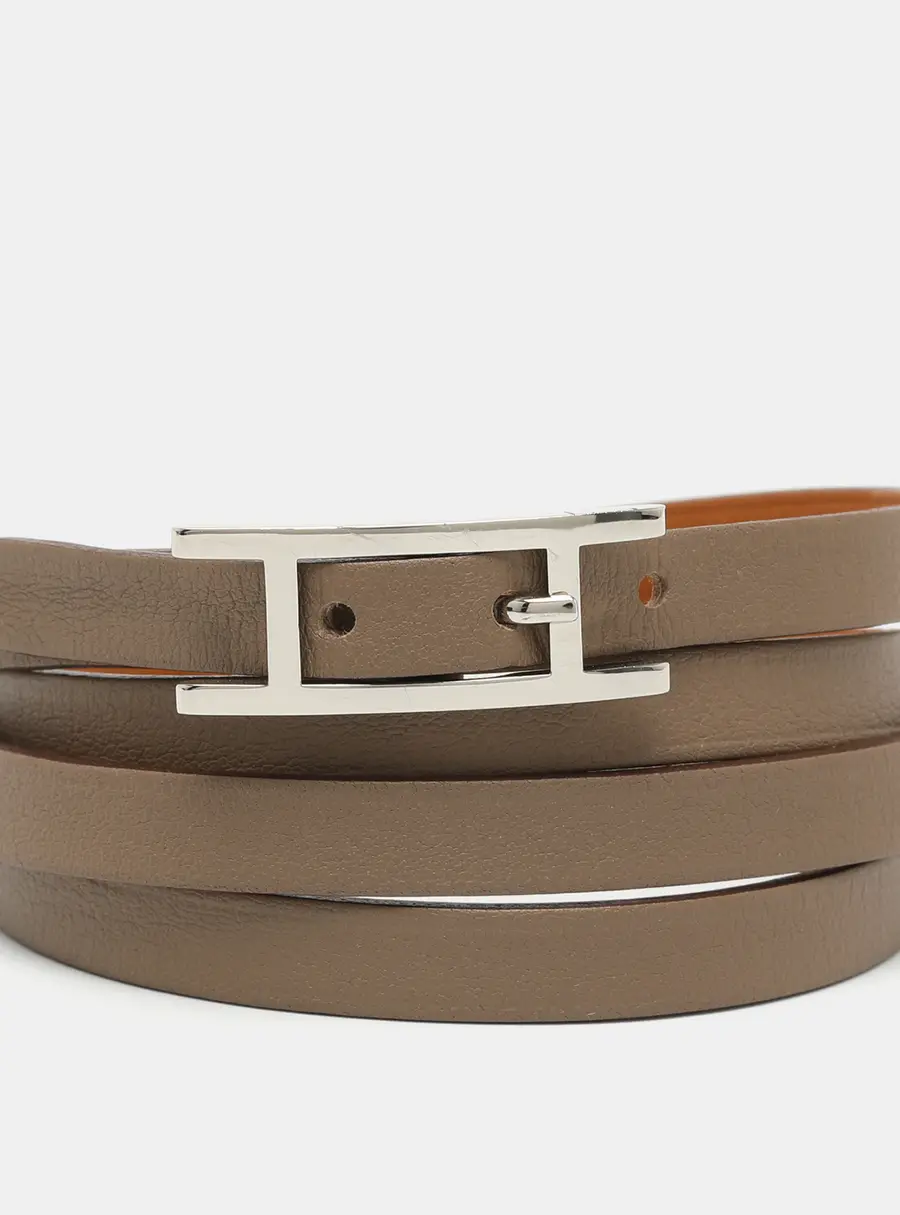 Hermes Behapi Etoupe/Gold Palladium Plated Metal Quad Tour Wrap Bracelet
