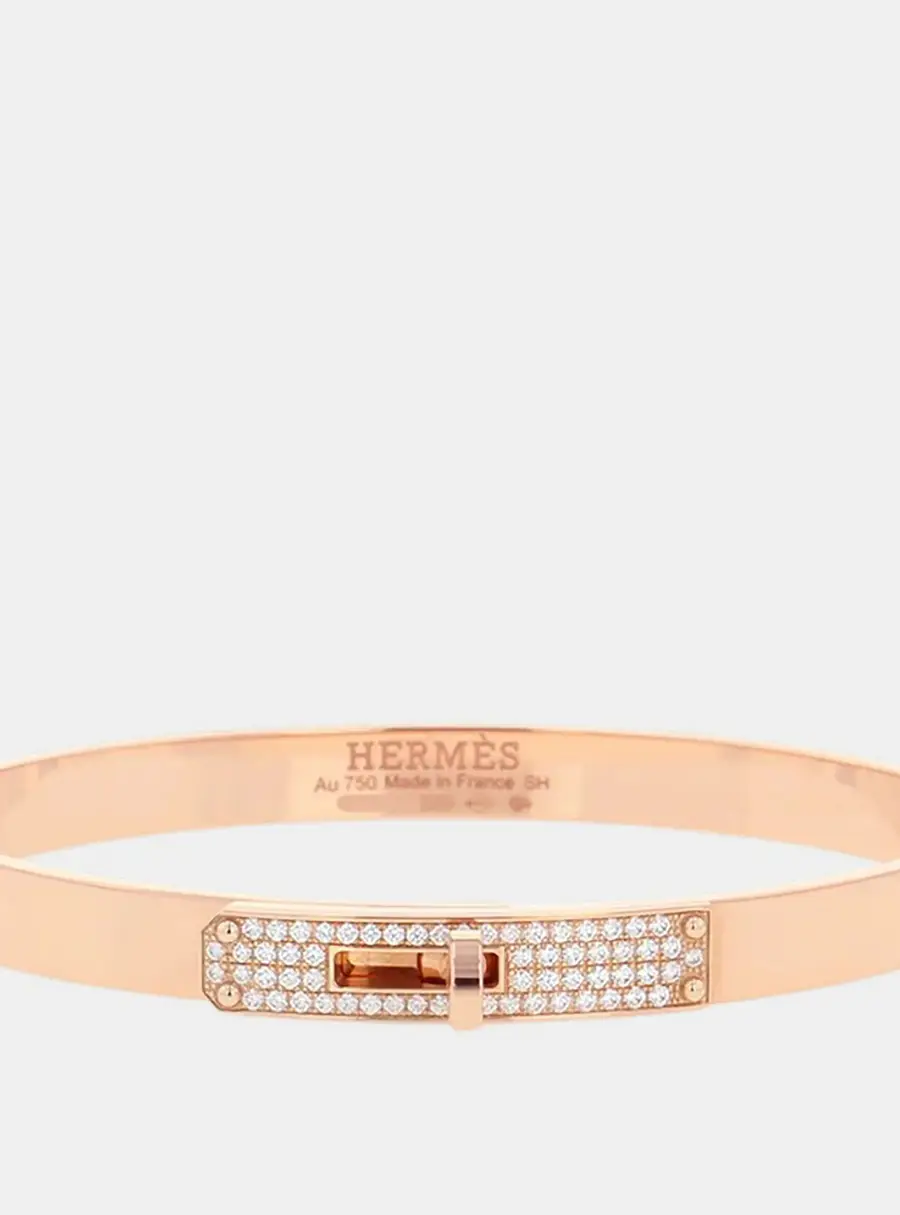 Hermes Kelly Diamond Bracelet Size PM/Shh110013B 00Sh 18K Pink Gold
