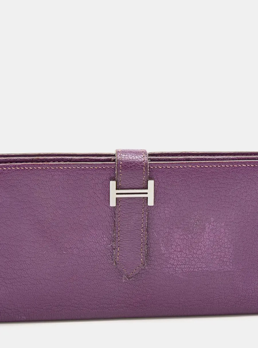 Herm&egrave;s  Cyclamen Chevre Mysore Leather Palladium Finish Bearn Wallet