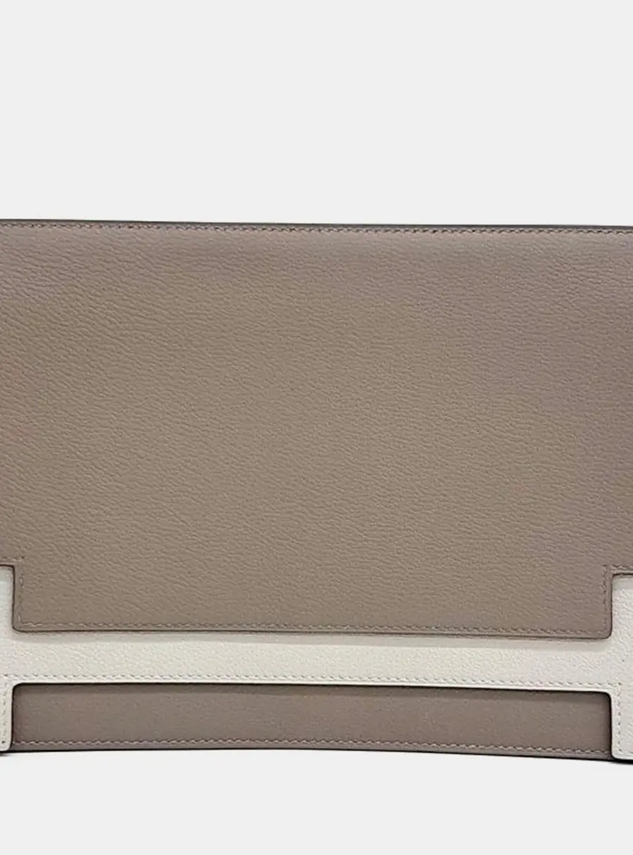 Hermes Multiplex Clutch Taupe White Tadelakt Leather Clutch Bag